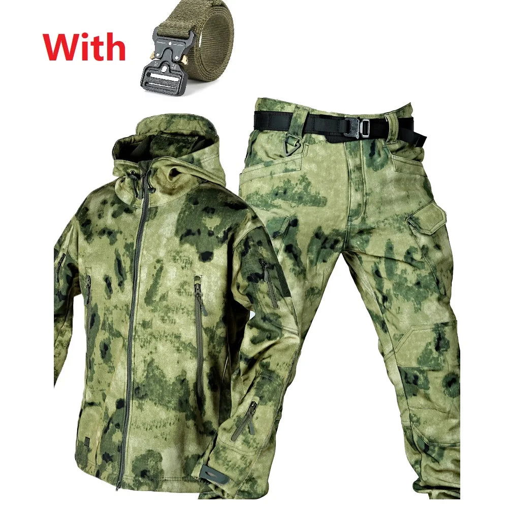 Outdoor Shark Skin Warmth Set Camo Plush Thickened Coat Autumn/Winter Racing Two Piece Set himalipasal