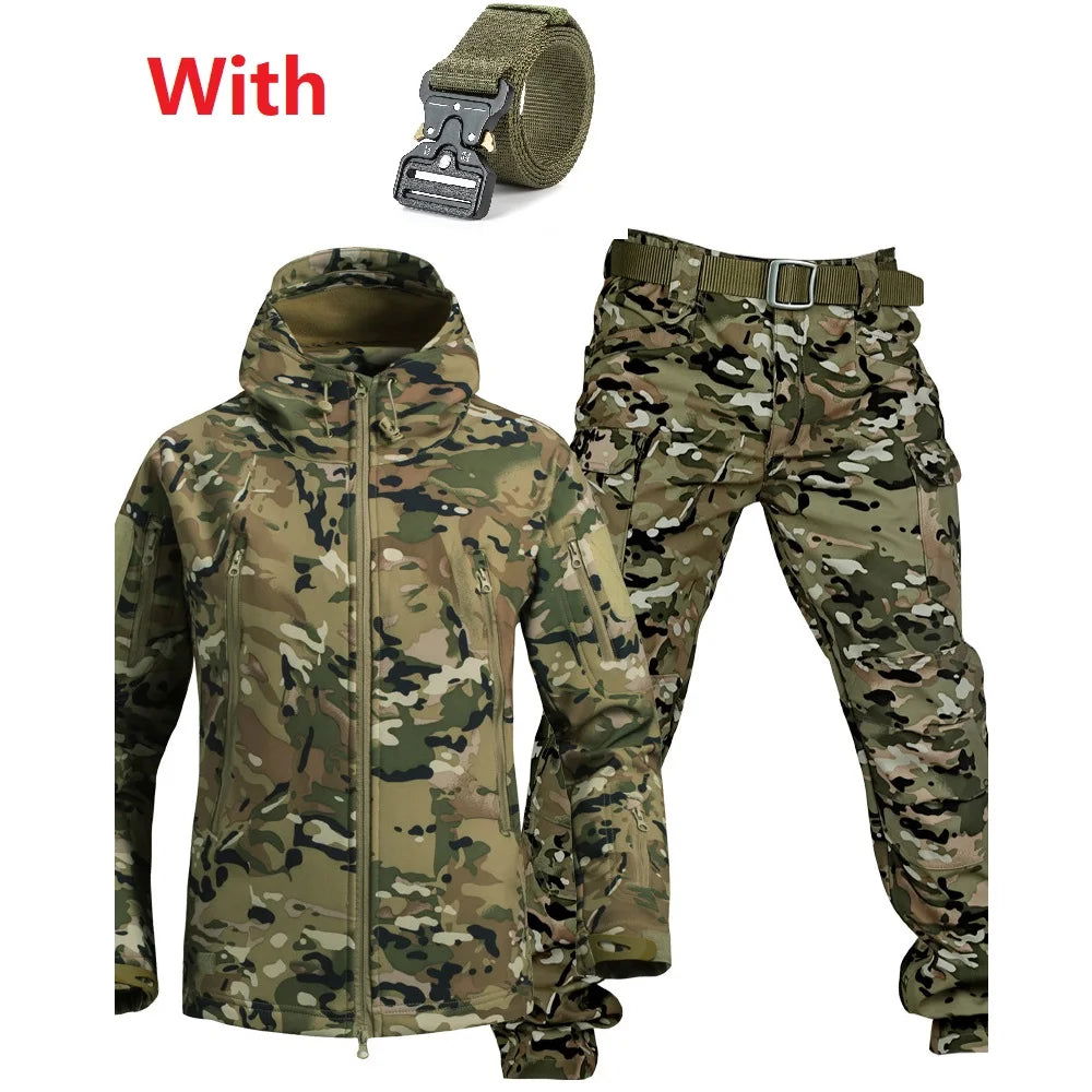 Outdoor Shark Skin Warmth Set Camo Plush Thickened Coat Autumn/Winter Racing Two Piece Set himalipasal