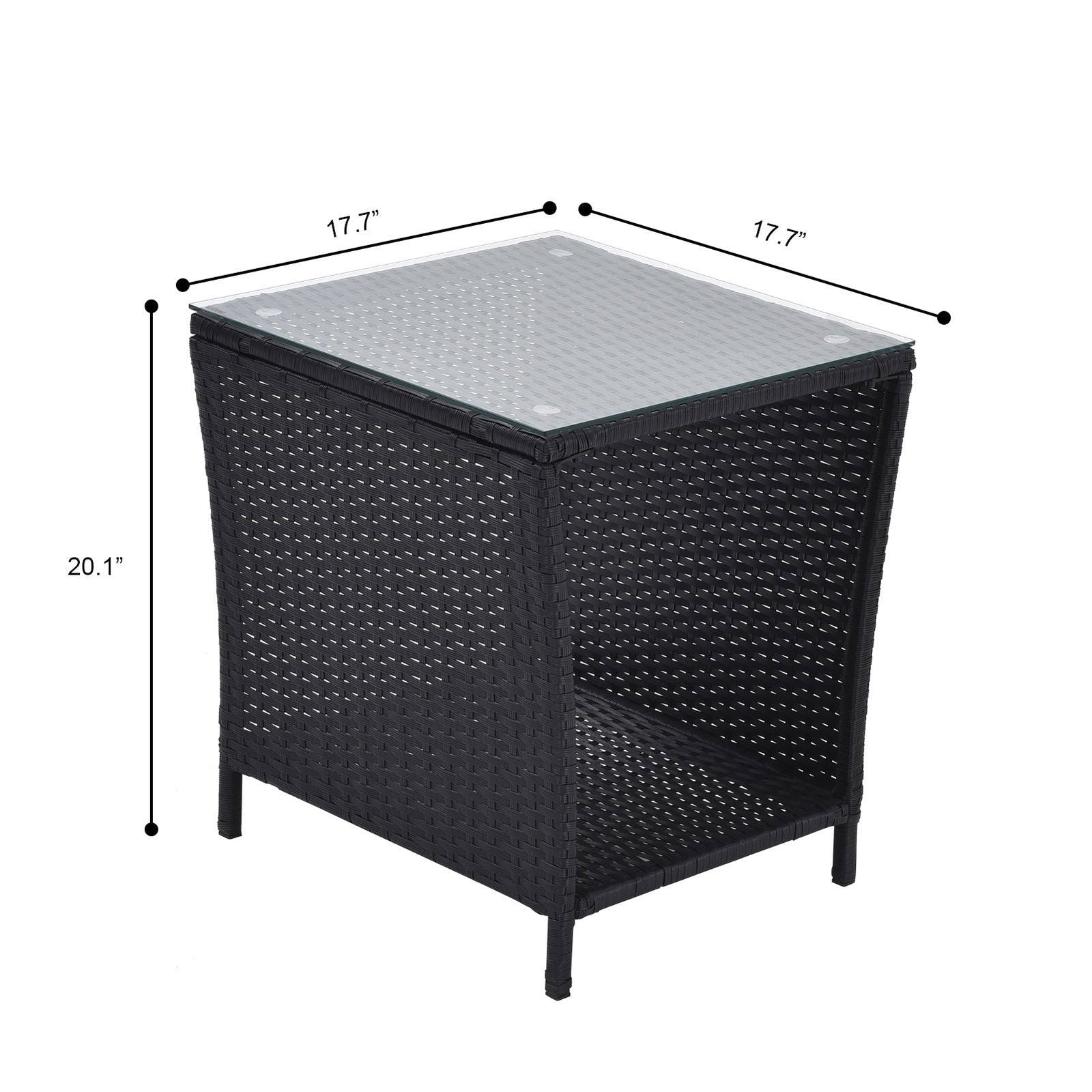 Outdoor Side Coffee Table with Storage Shelf,All Weather PE Rattan and Steel Frame,Patio Furniture Square,Bistro Table for Garden Porch,Backyard Pool Indoor (Black) himalipasal