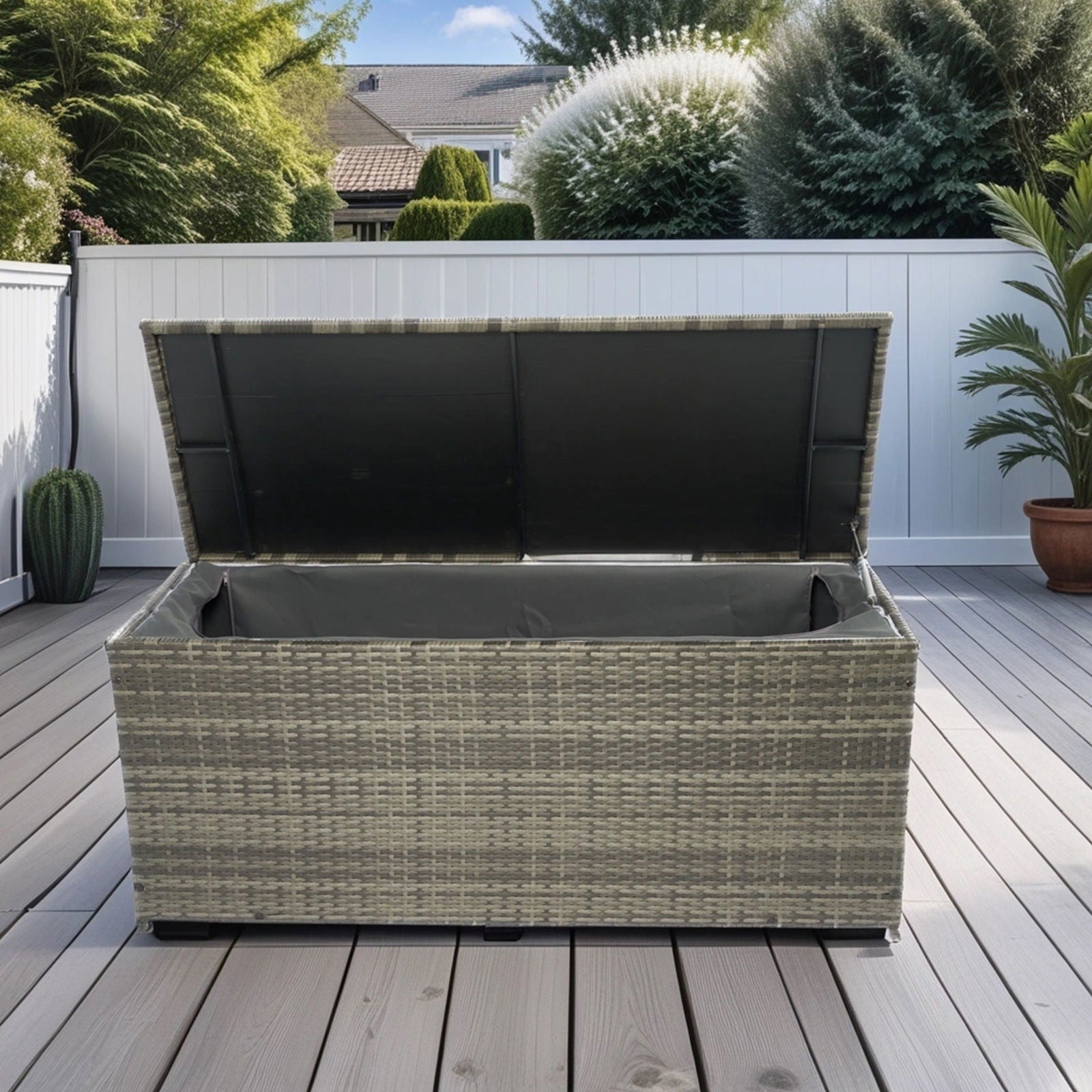 Outdoor Storage Box, 113 Gallon Wicker Patio Deck Boxes with Lid, Outdoor Cushion Storage for Kids Toys, Pillows, Towel Grey Wicker himalipasal