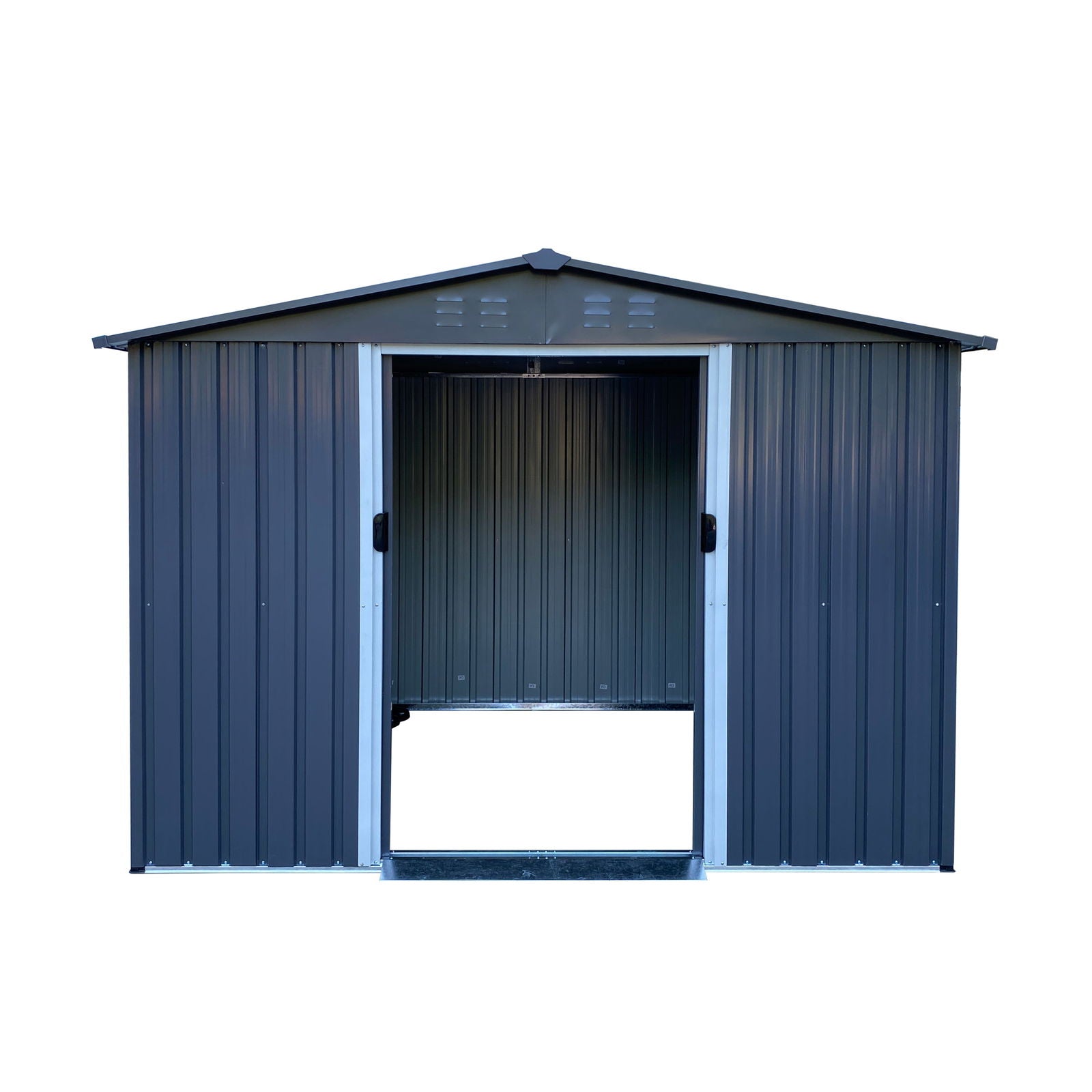 Outdoor Storage Shed 8 x 6 FT Large Metal Tool Sheds, Heavy Duty Storage House with Sliding Doors with Air Vent for Backyard Patio Lawn to Store Bikes, Tools, Lawnmowers Dark Grey himalipasal