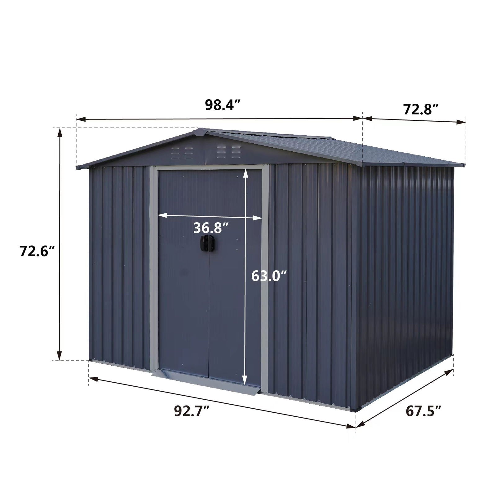 Outdoor Storage Shed 8 x 6 FT Large Metal Tool Sheds, Heavy Duty Storage House with Sliding Doors with Air Vent for Backyard Patio Lawn to Store Bikes, Tools, Lawnmowers Dark Grey himalipasal