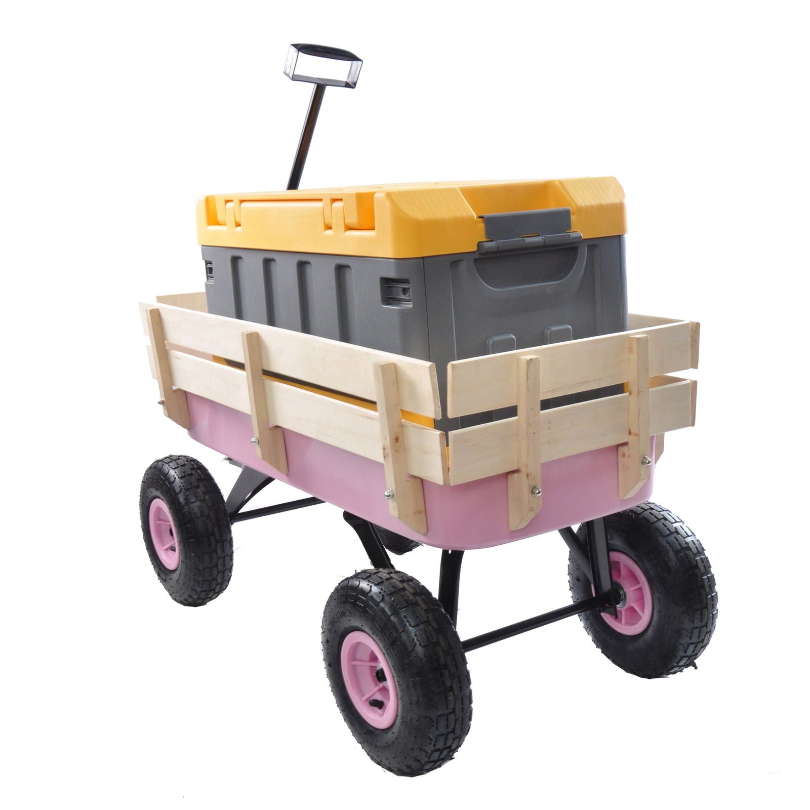 Outdoor Wagon All Terrain Pulling w/Wood Railing Air Tires Garden Cart himalipasal