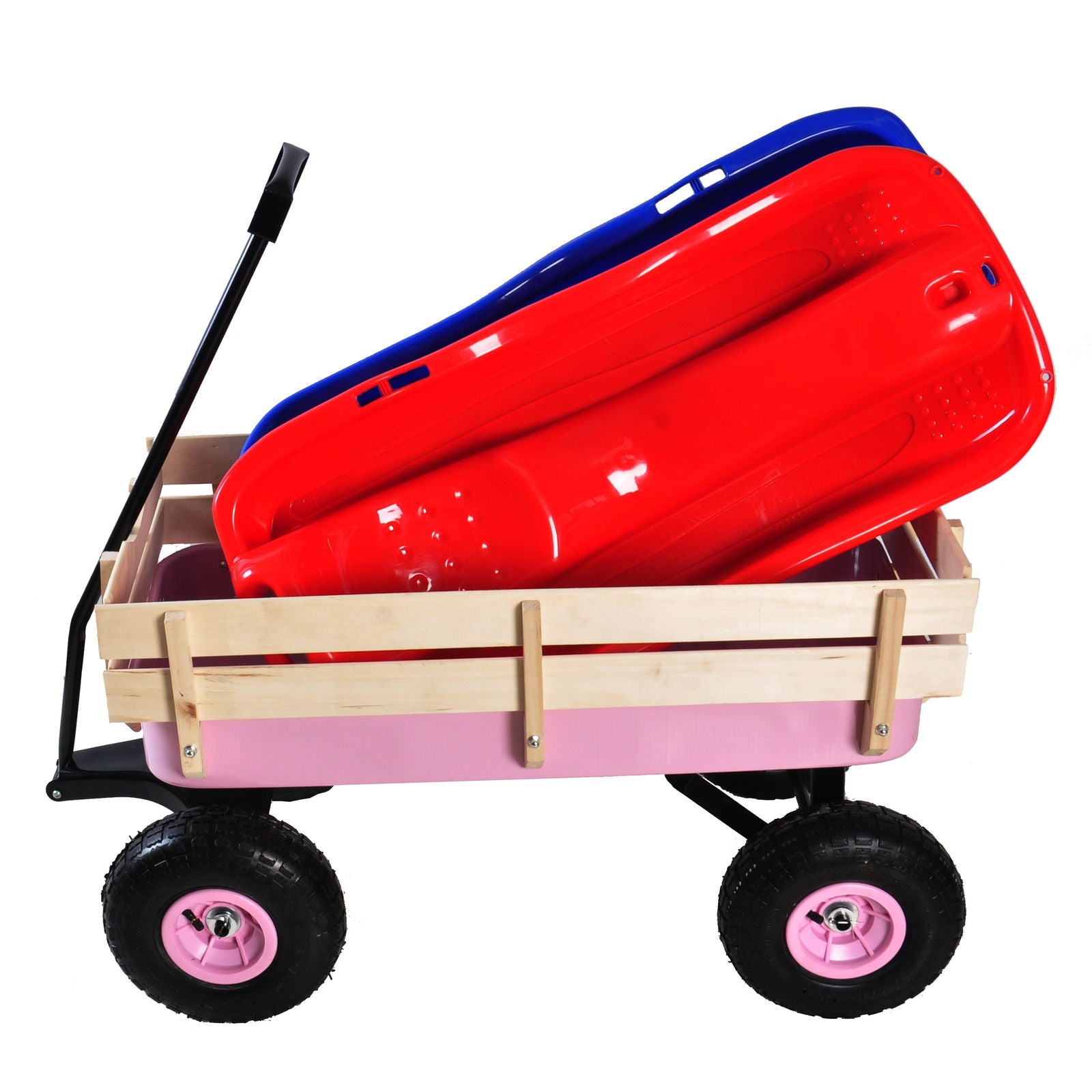 Outdoor Wagon All Terrain Pulling w/Wood Railing Air Tires Garden Cart himalipasal