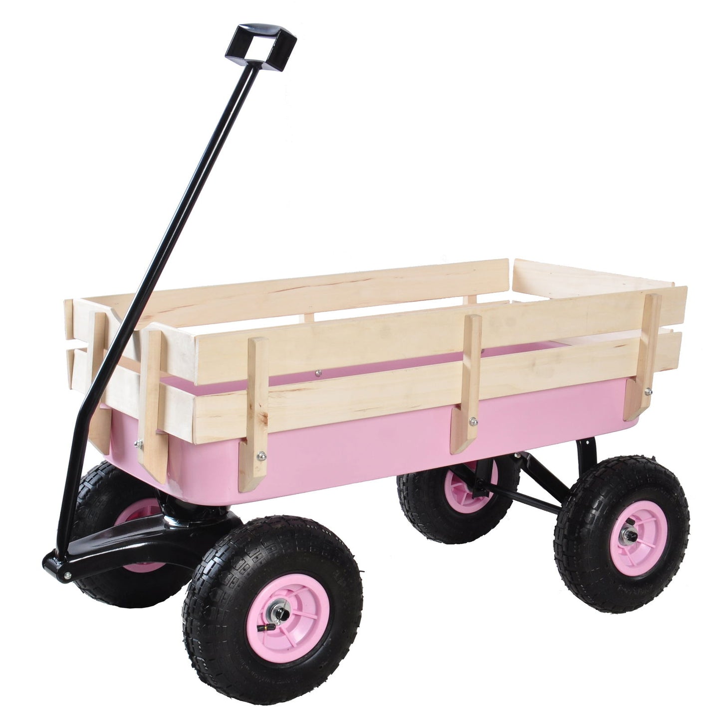 Outdoor Wagon All Terrain Pulling w/Wood Railing Air Tires Garden Cart himalipasal