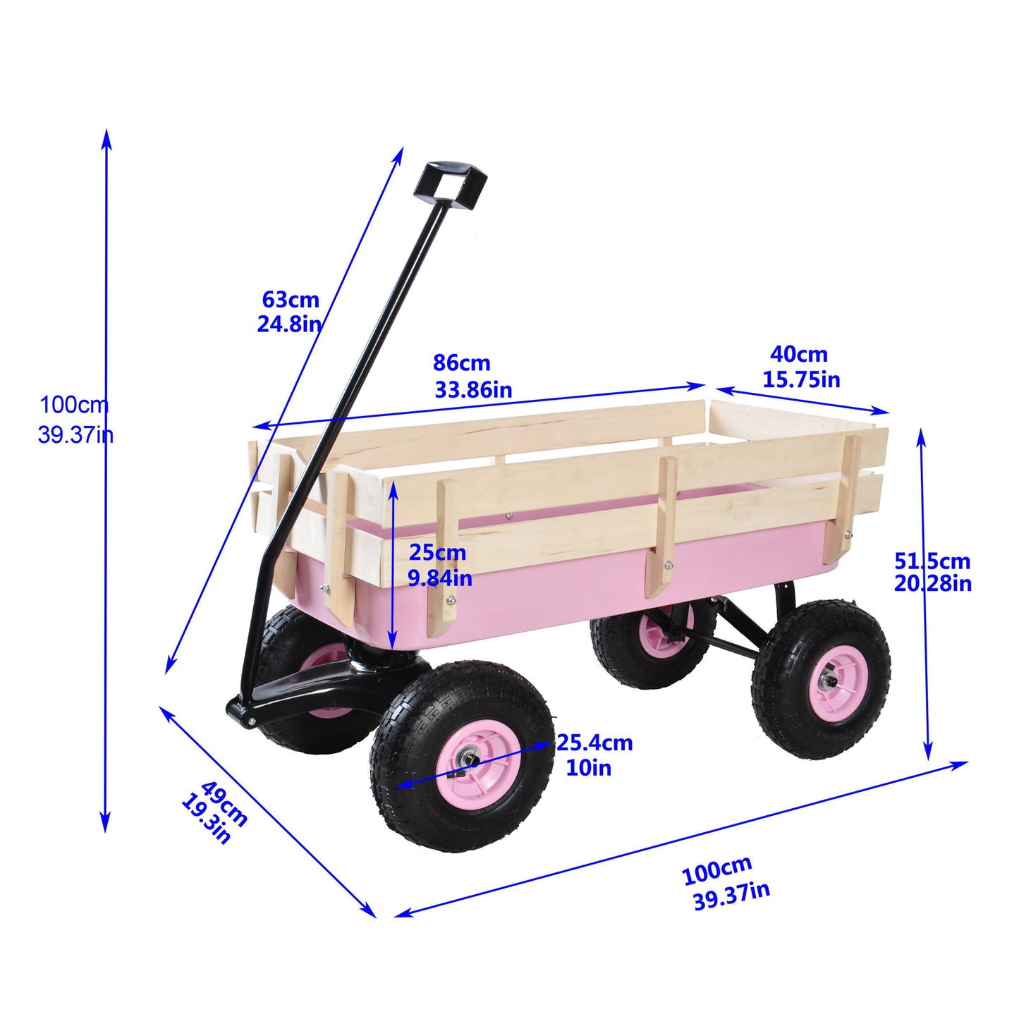 Outdoor Wagon All Terrain Pulling w/Wood Railing Air Tires Garden Cart himalipasal