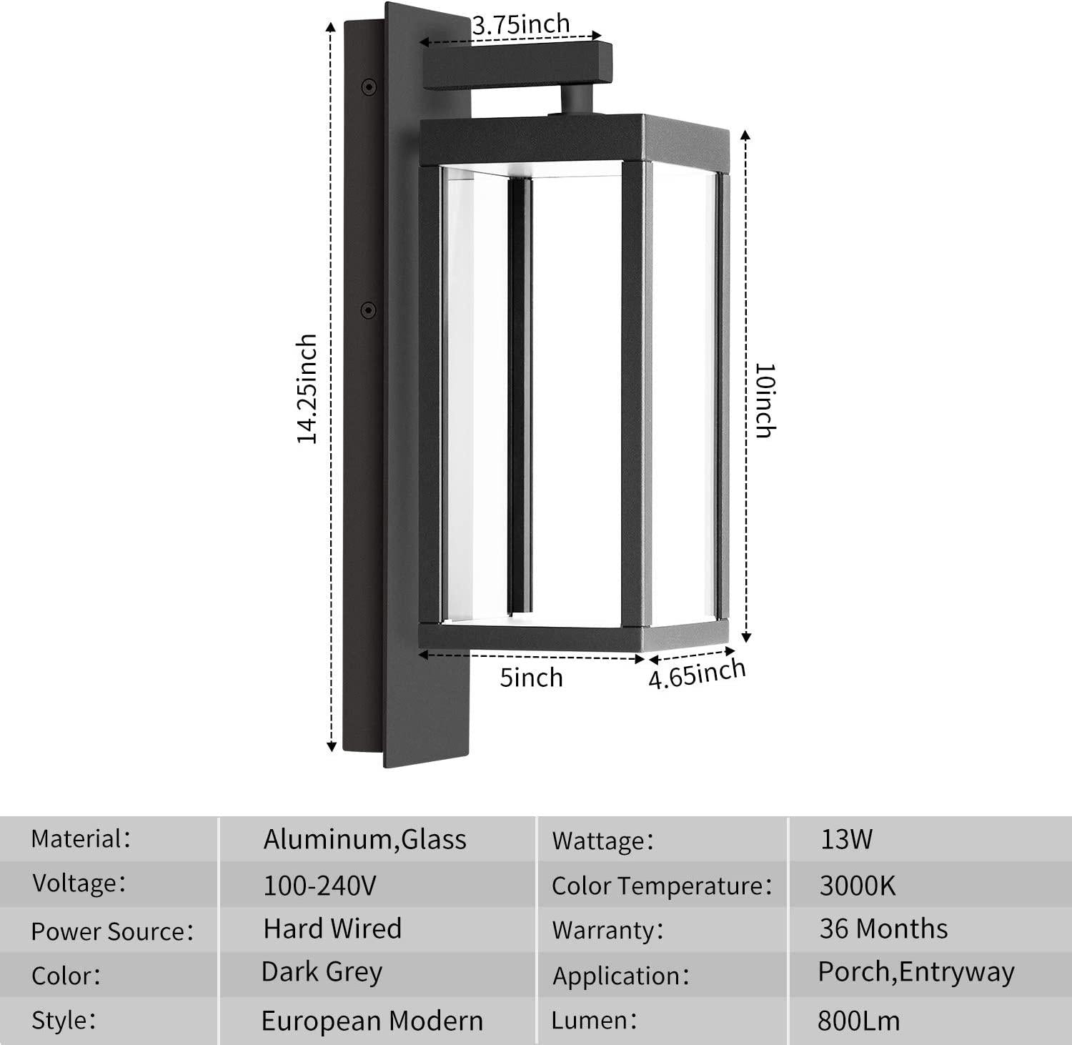 Outdoor Wall Sconce Exterior IP54 Waterproof LED for Porch Entryway Doorway 13W 750Lm 3000K himalipasal