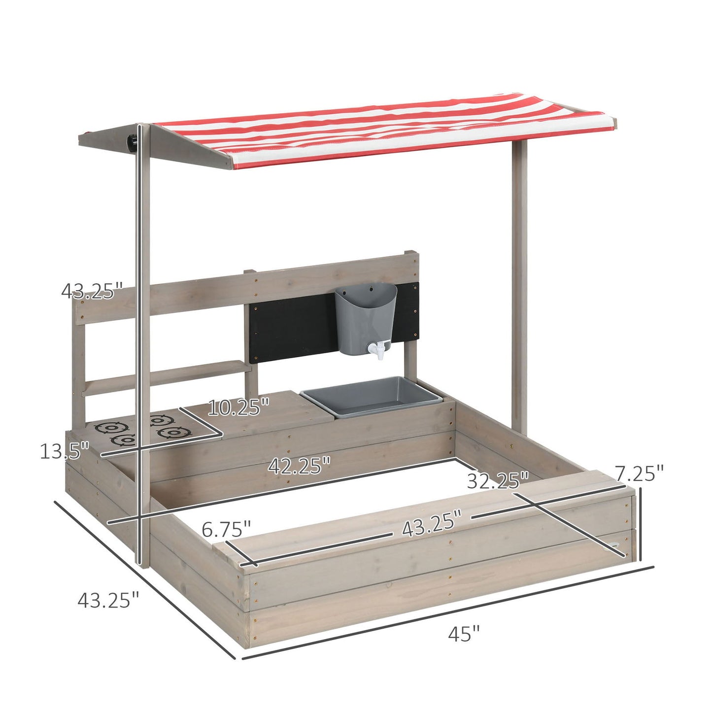 Outsunny Kids Sandbox with Canopy Adjustable, Wooden Sandbox Backyard Toy with Kitchen Playset Accessories, Outdoor Activity Gift for Girls and Boys, Ages 3-7 himalipasal