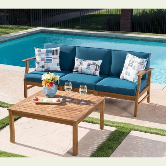 PERLA 3 SEATER SOFA AND TABLE SET, BLUE himalipasal