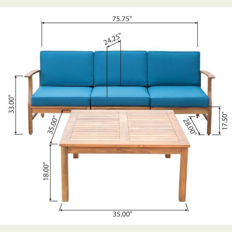 PERLA 3 SEATER SOFA AND TABLE SET, BLUE himalipasal