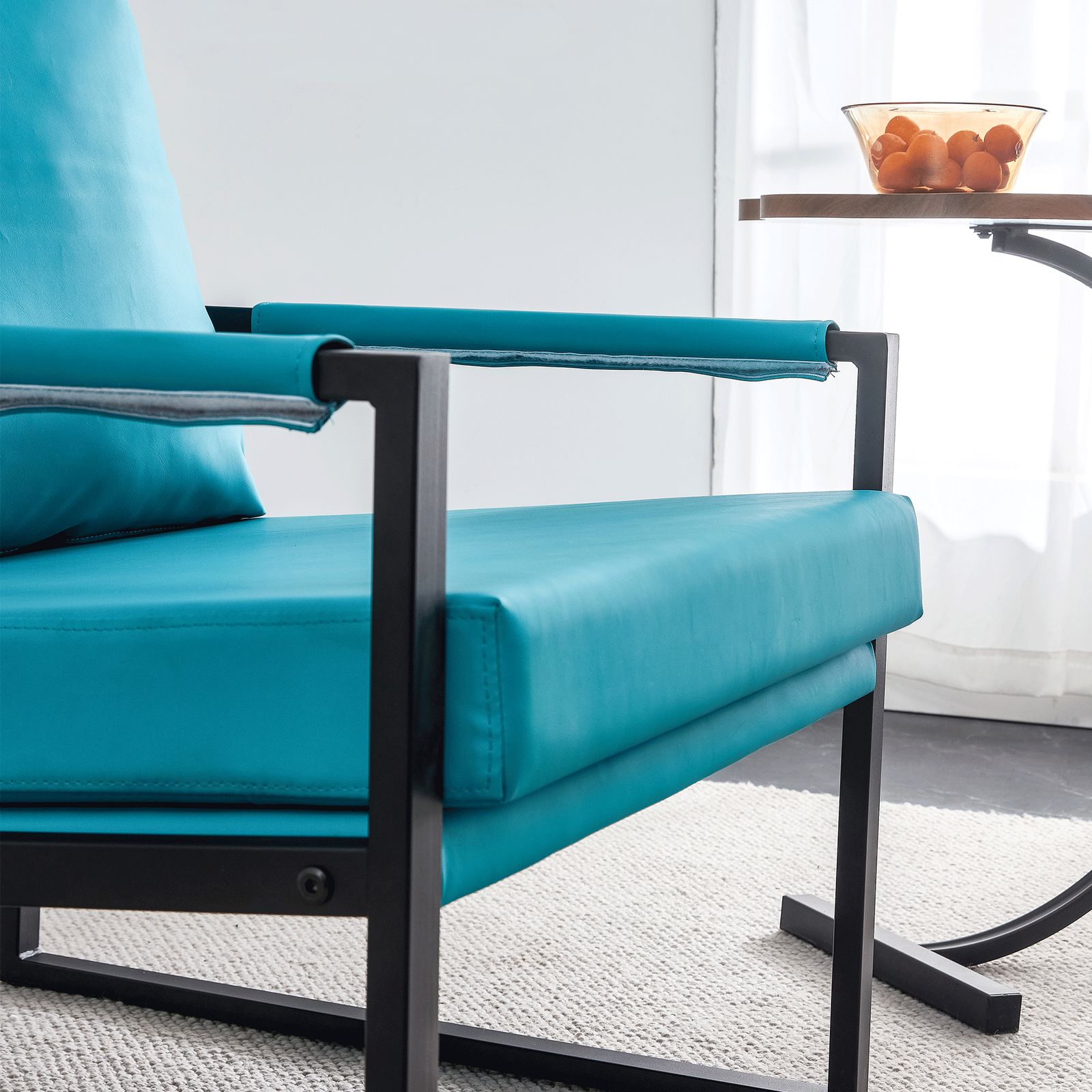 PU Leather Accent Arm Chair Mid Century Modern Upholstered Armchair with Metal Frame Extra-Thick Padded Backrest and Seat Cushion Sofa Chairs for Living Room ( Cyan PU Leather + Metal + Foam ) SF-008 himalipasal