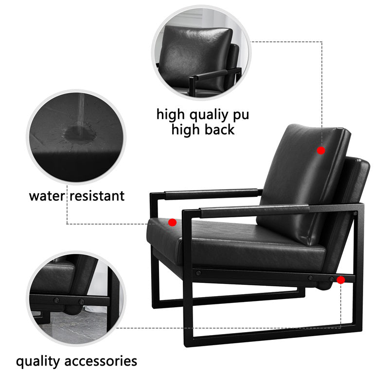 PU Leather Accent Arm Chair Mid Century Upholstered Armchair with Metal Frame Extra-Thick Padded Backrest and Seat Cushion Sofa Chairs for Living Room ( Black PU Leather + Metal Frame + Foam)SF-008 himalipasal