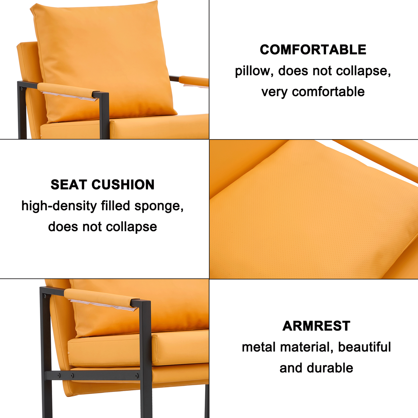 PU Leather Accent Arm Chair Mid Century Upholstered Armchair with Metal Frame Extra-Thick Padded Backrest and Seat Cushion Sofa Chairs for Living Room ( orange PU Leather + Metal Frame + Foam)SF-008 himalipasal