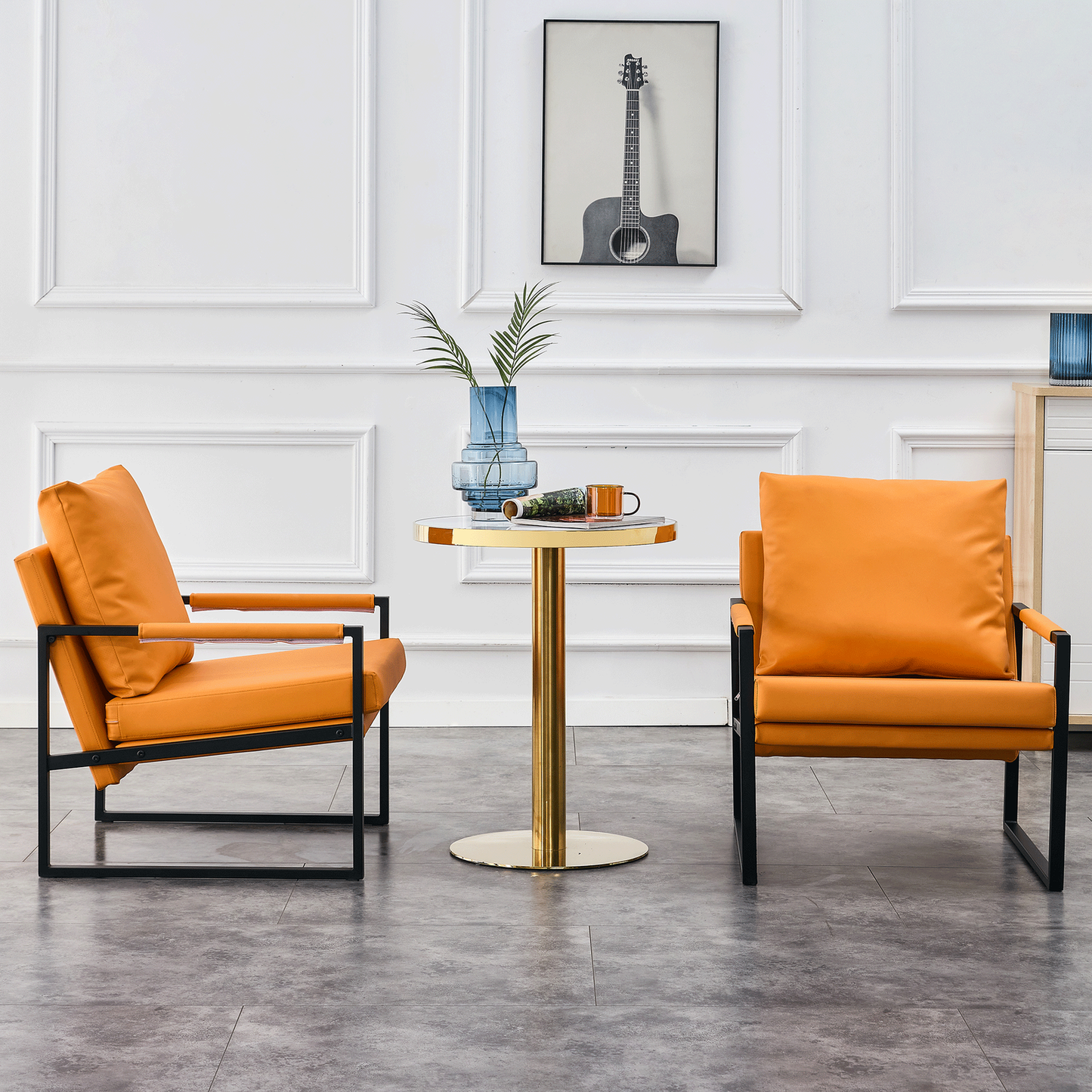 PU Leather Accent Arm Chair Mid Century Upholstered Armchair with Metal Frame Extra-Thick Padded Backrest and Seat Cushion Sofa Chairs for Living Room ( orange PU Leather + Metal Frame + Foam)SF-008 himalipasal