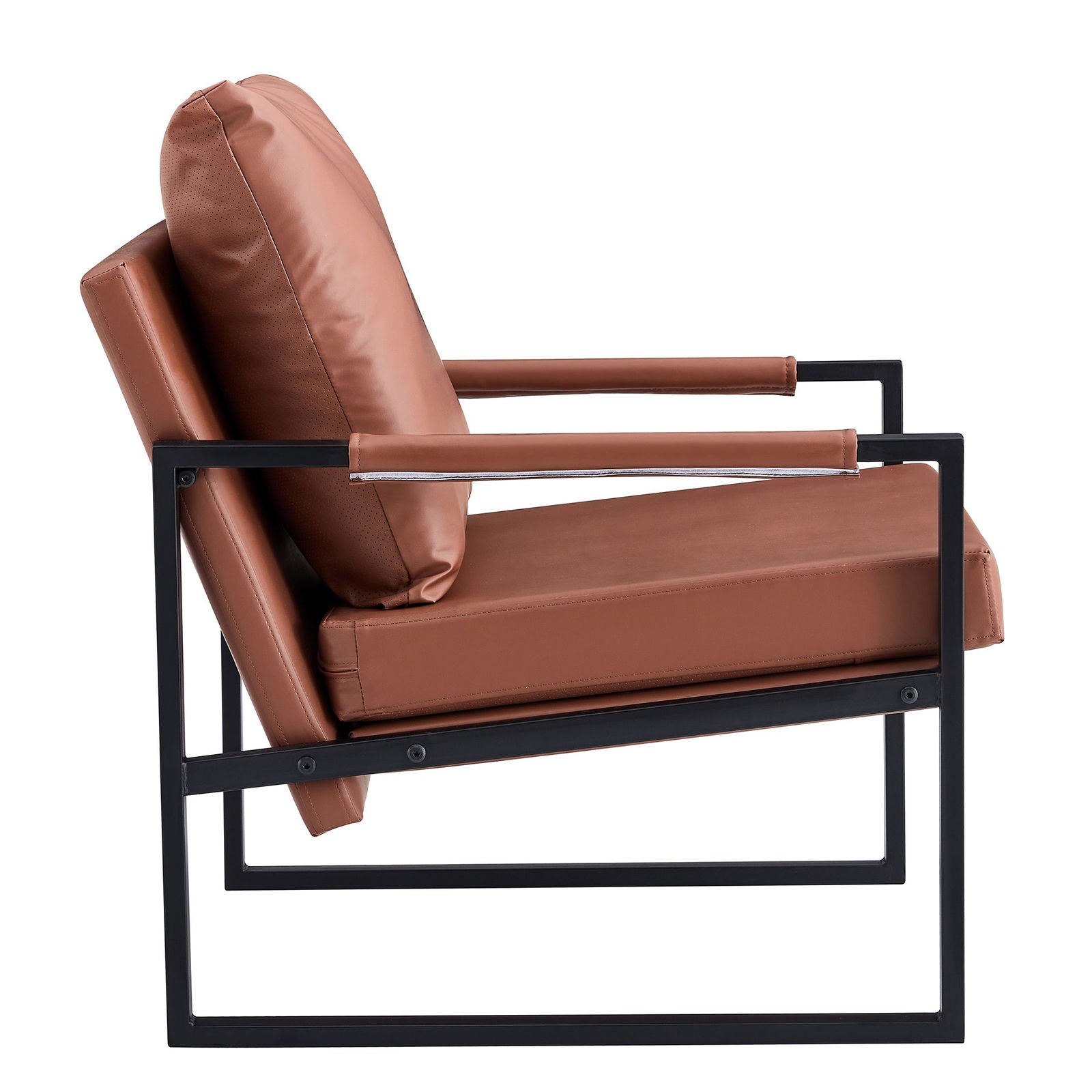 PU Leather Accent Arm Chair Modern Upholstered Armchair with Metal Frame Extra-Thick Padded Backrest and Seat Cushion Sofa Chairs for Living Room ( Brown PU Leather + Metal Frame + Foam) SF-008 himalipasal