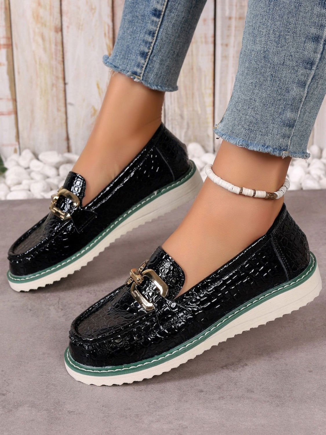 PU Leather Buckle Trim Loafers himalipasal