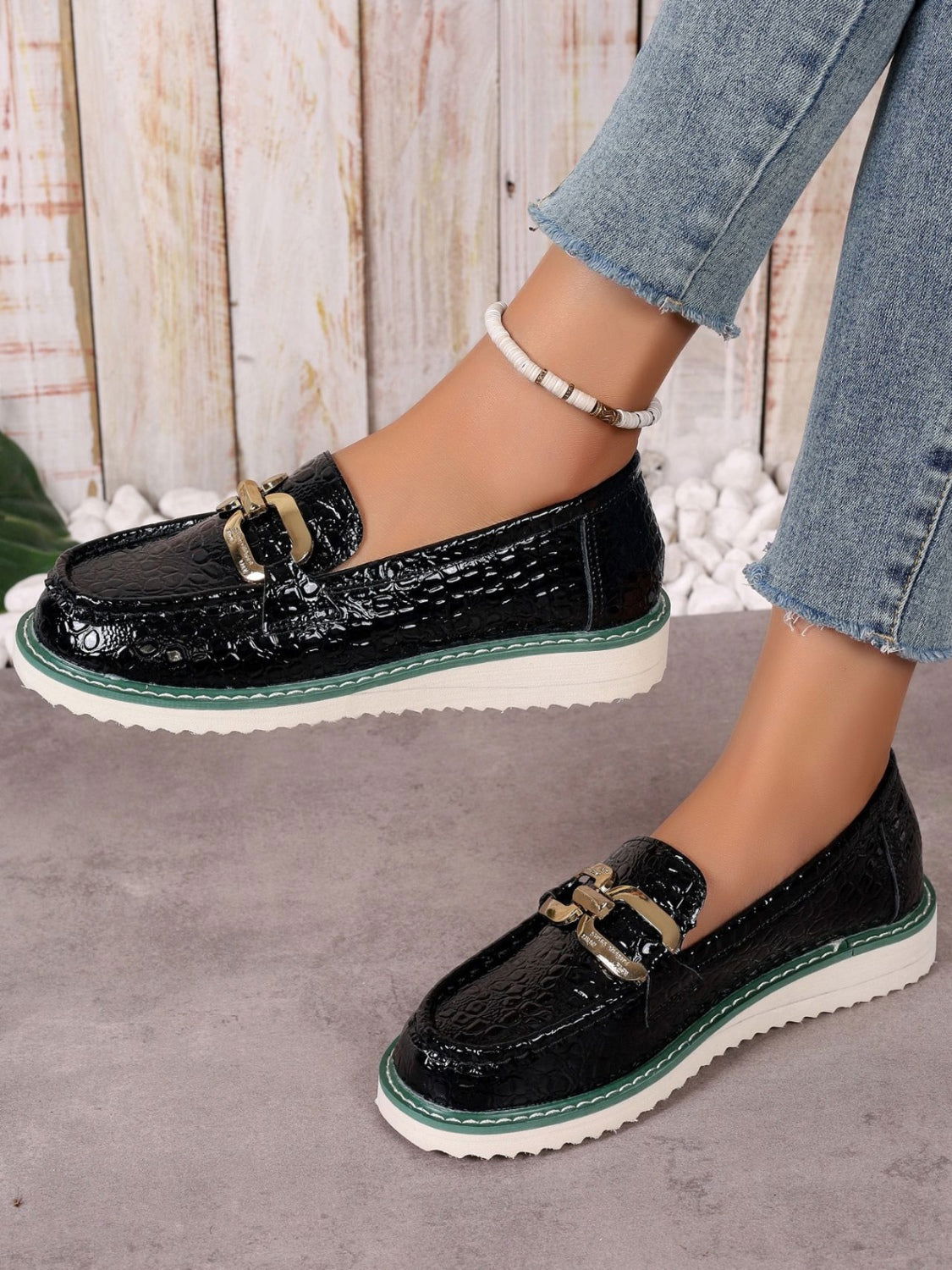 PU Leather Buckle Trim Loafers himalipasal