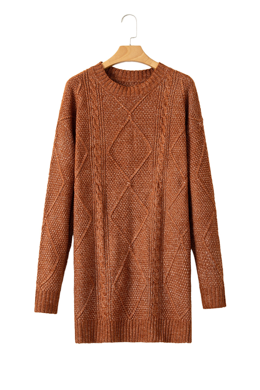 Parchment Twist Cable Knit Drop Shoulder Loose Fit Sweater Dress himalipasal