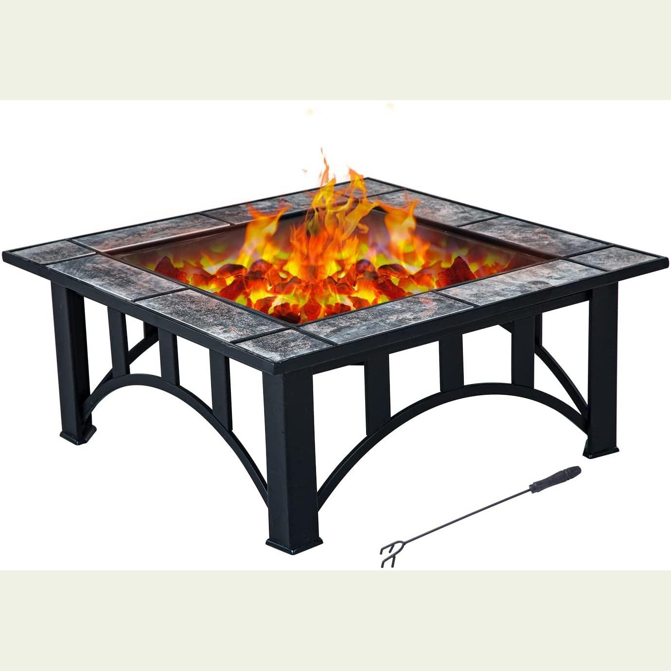 Patio Fire Pits for Outside 35'' Wood Burning Square Marble Tile Tabletop Fire Tables himalipasal