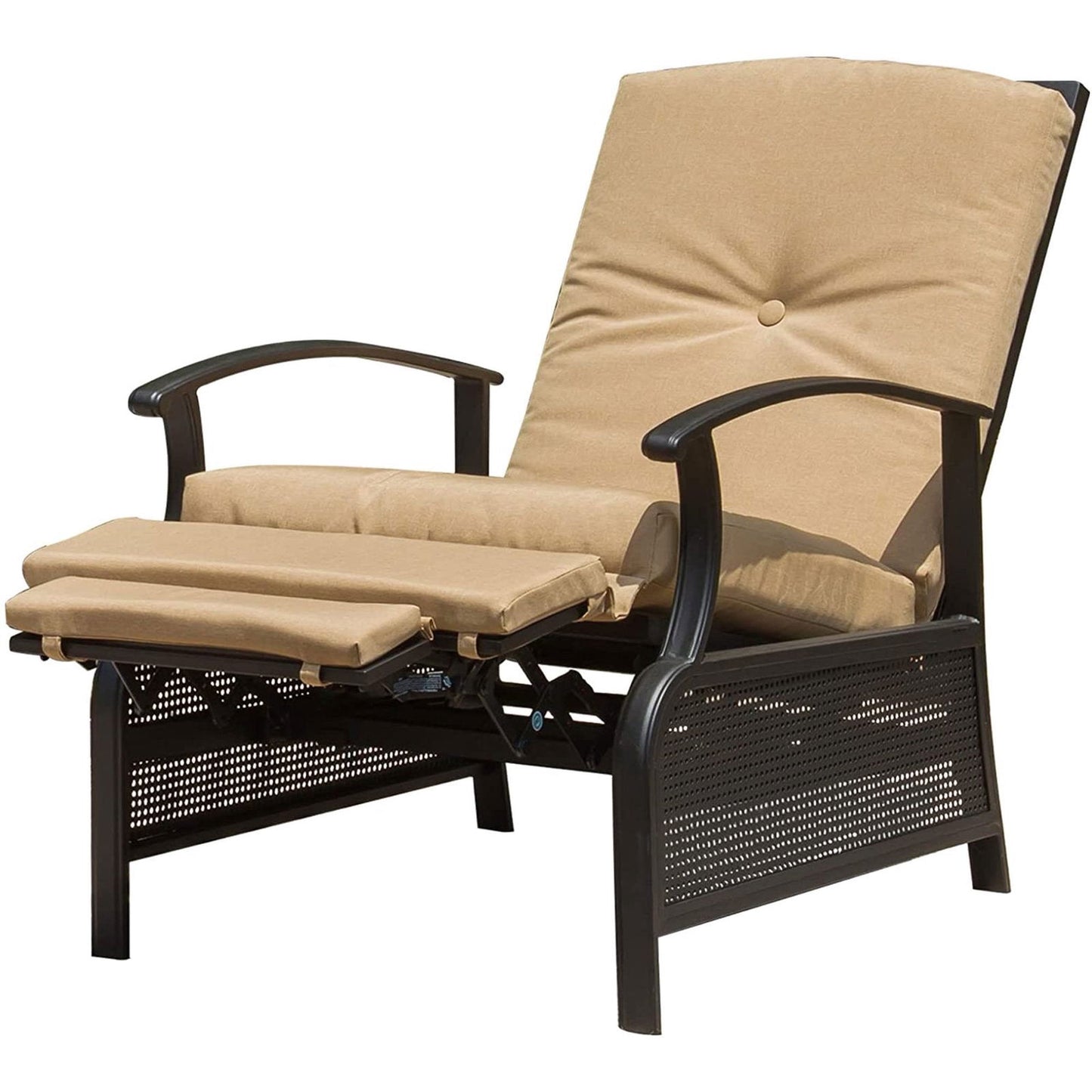 Patio Recliner Chair with Cushions,Outdoor Adjustable Lounge Chair,Reclining Patio Chairs with Strong Extendable Metal Frame for Reading,Garden,Lawn (Khaki, 1 Chair) himalipasal