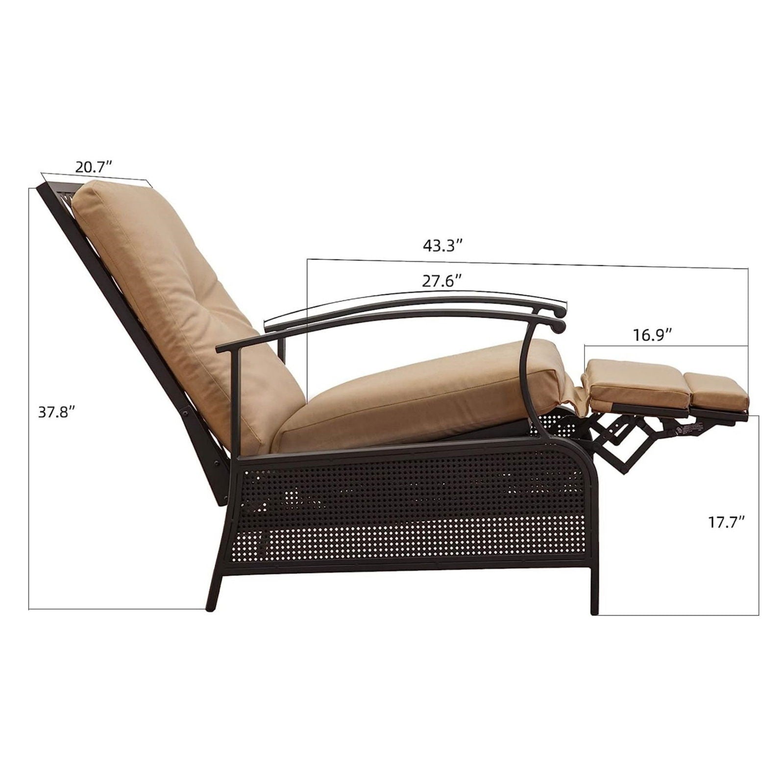 Patio Recliner Chair with Cushions,Outdoor Adjustable Lounge Chair,Reclining Patio Chairs with Strong Extendable Metal Frame for Reading,Garden,Lawn (Khaki, 1 Chair) himalipasal