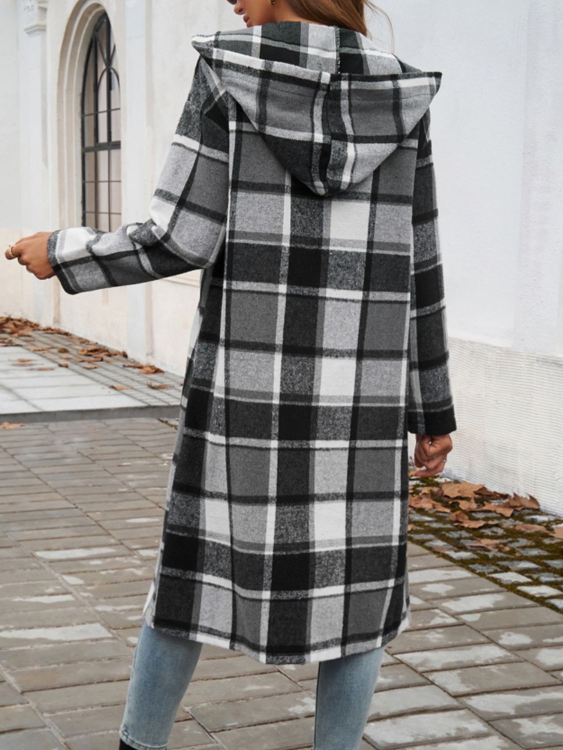 Plaid Long Sleeve Hooded Coat himalipasal