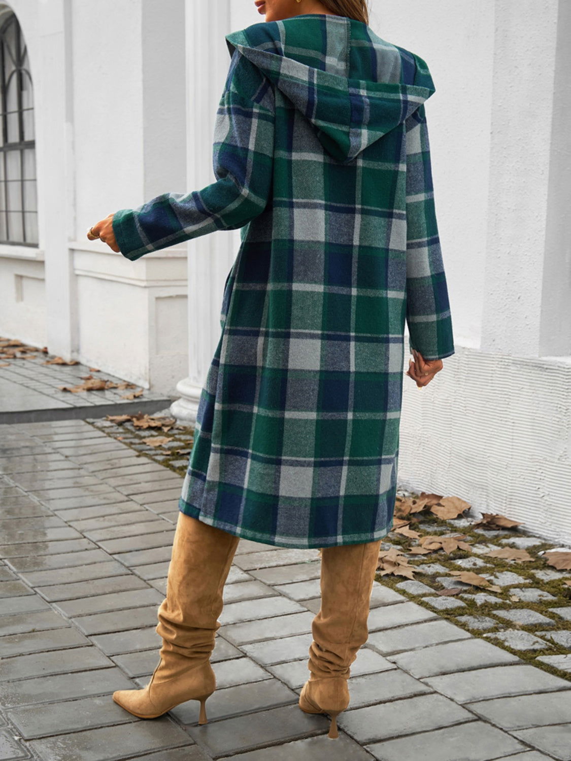 Plaid Long Sleeve Hooded Coat himalipasal