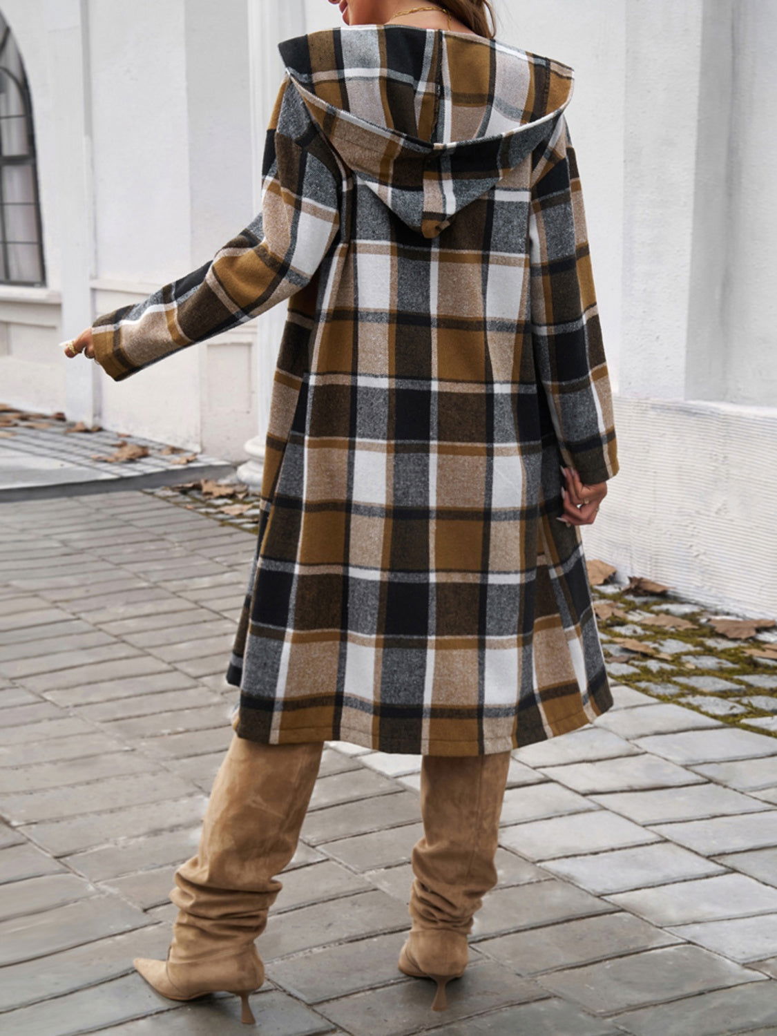 Plaid Long Sleeve Hooded Coat himalipasal