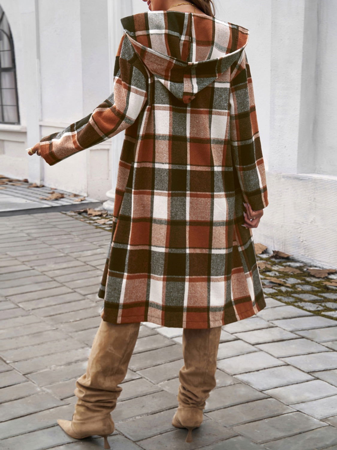 Plaid Long Sleeve Hooded Coat himalipasal