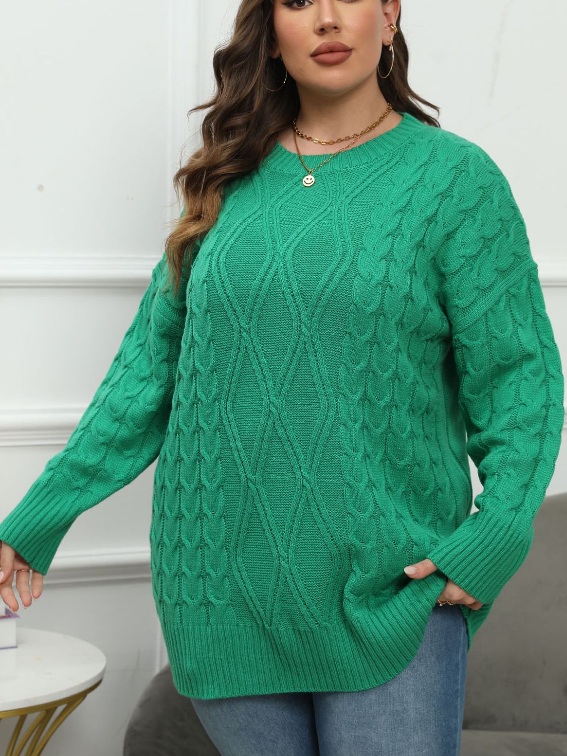 Plus Size Round Neck Long Sleeve Sweater himalipasal