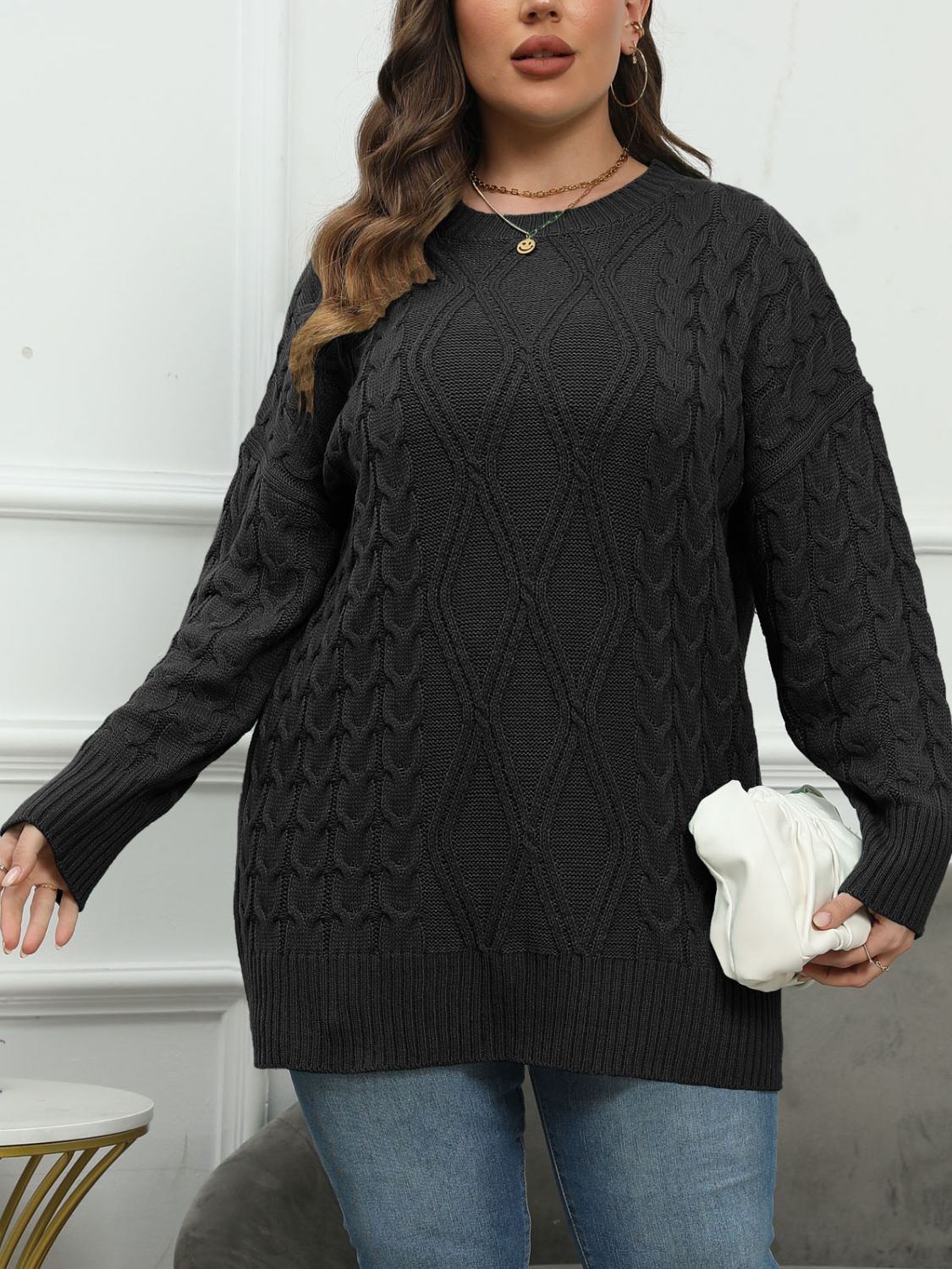 Plus Size Round Neck Long Sleeve Sweater himalipasal