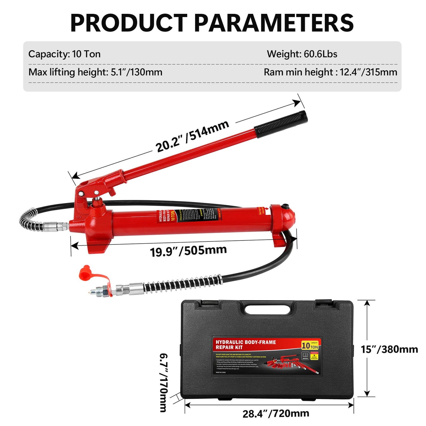 Power Hydraulic Ram Cylinder Jack: Single-Acting Mini Jack, Porta Power Kit, Stroke for Shipbuilding, Bridge, Construction, Precision Machinery, Small Spaces - 10 Ton Capacity himalipasal