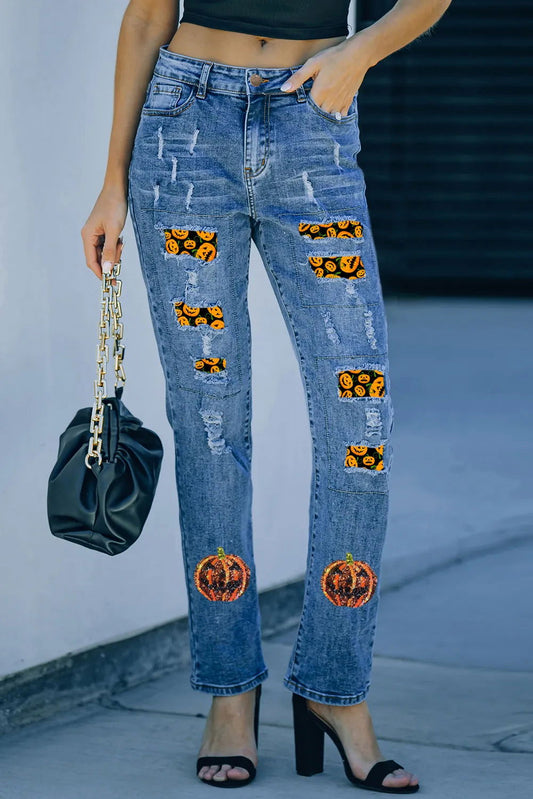 Pumpkin Distressed Straight Jeans himalipasal