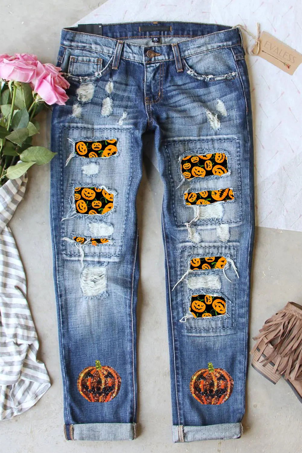 Pumpkin Distressed Straight Jeans himalipasal