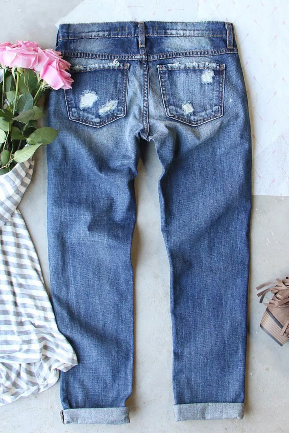 Pumpkin Distressed Straight Jeans himalipasal