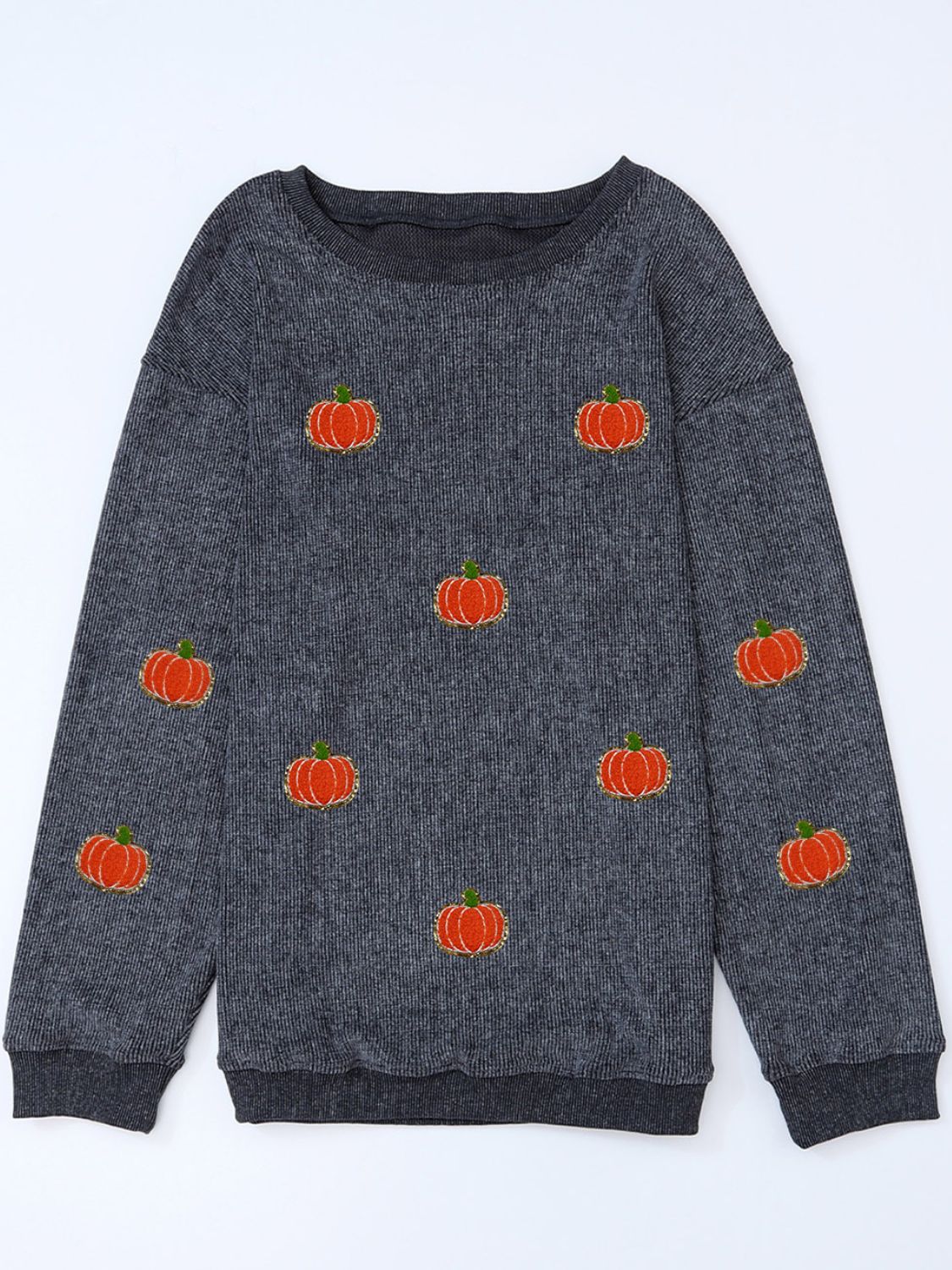 Pumpkin Round Neck Long Sleeve Sweatshirt himalipasal