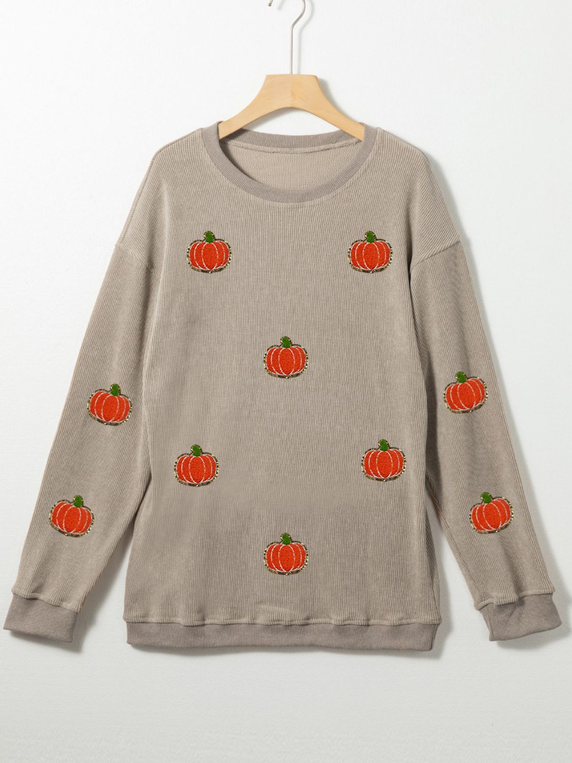 Pumpkin Round Neck Long Sleeve Sweatshirt himalipasal