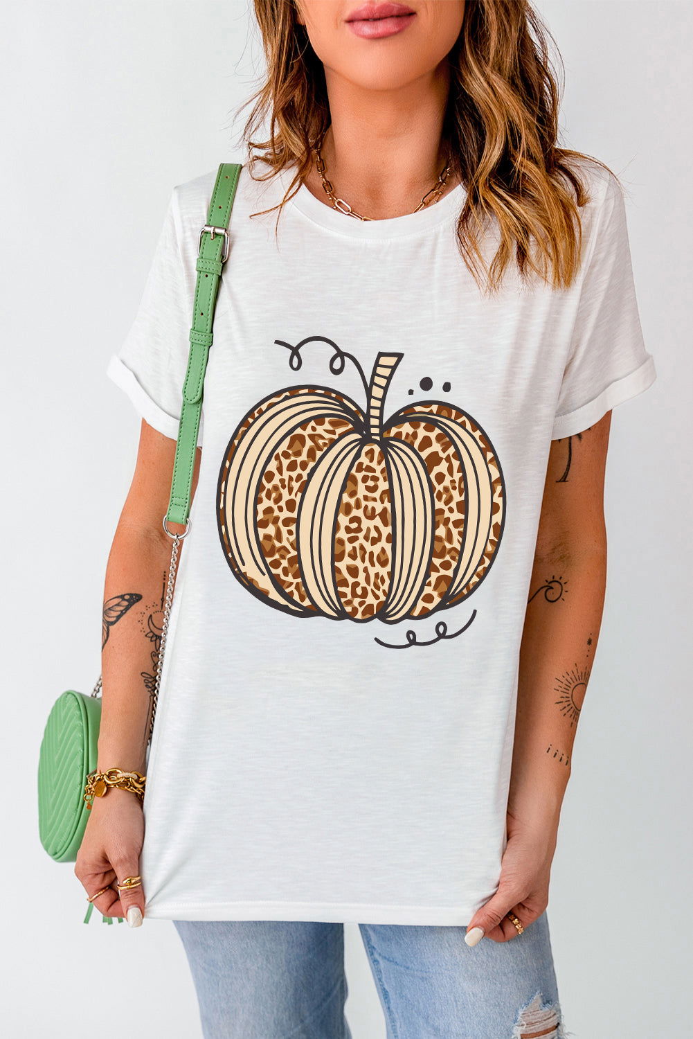 Pumpkin Round Neck Short Sleeve T-Shirt himalipasal