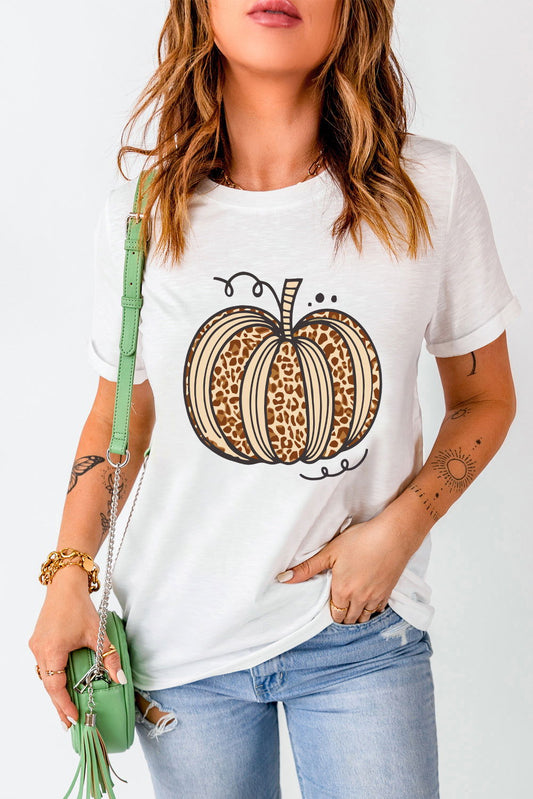 Pumpkin Round Neck Short Sleeve T-Shirt himalipasal