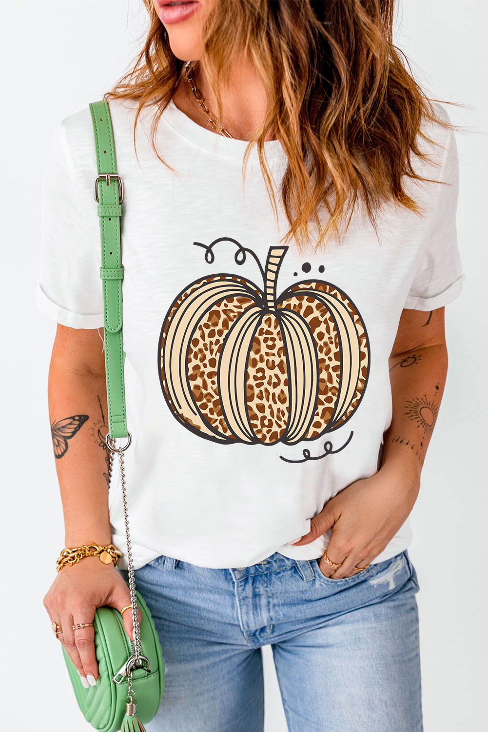 Pumpkin Round Neck Short Sleeve T-Shirt himalipasal