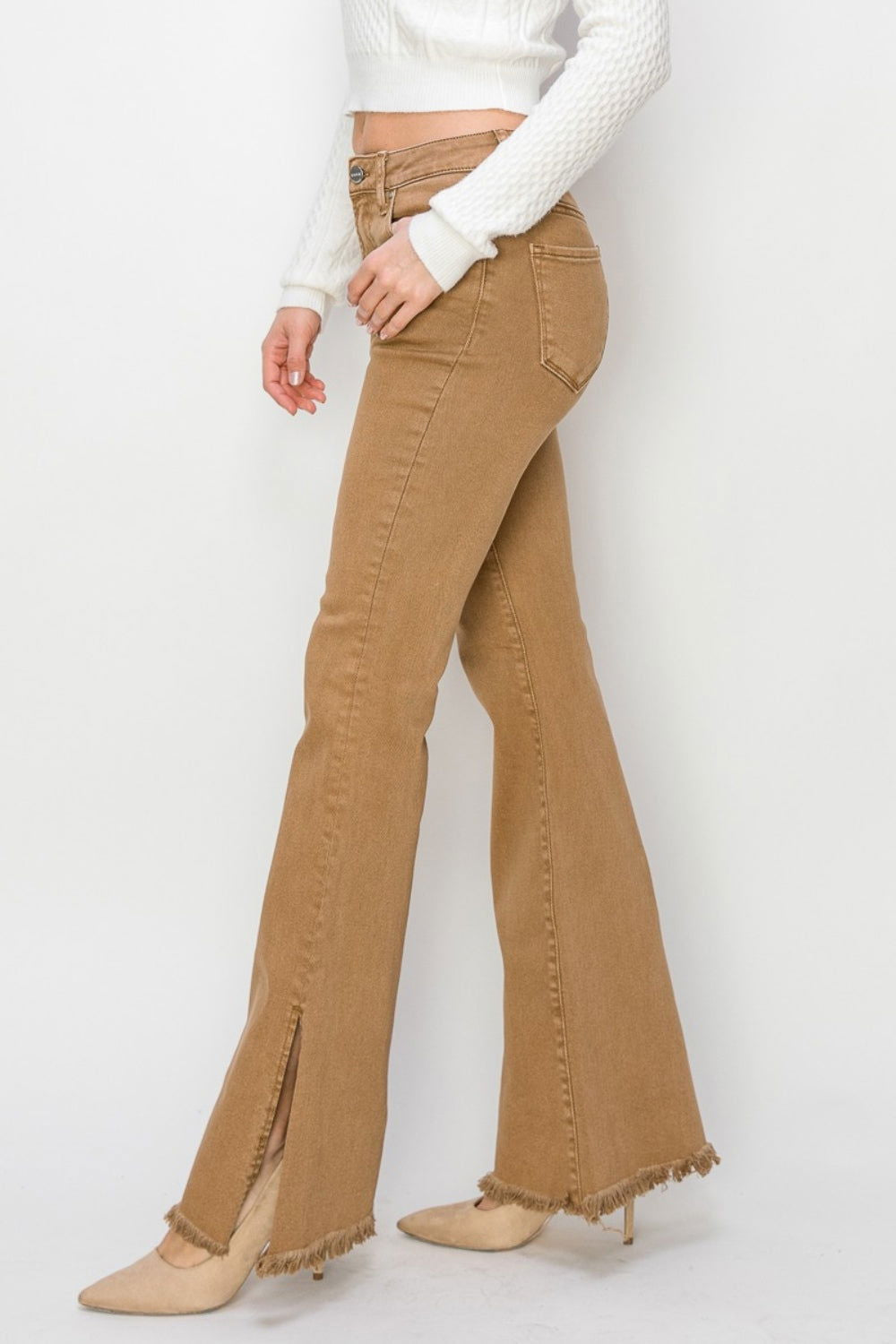 RISEN Bailey Full Size High Waist Side Slit Flare Jeans himalipasal