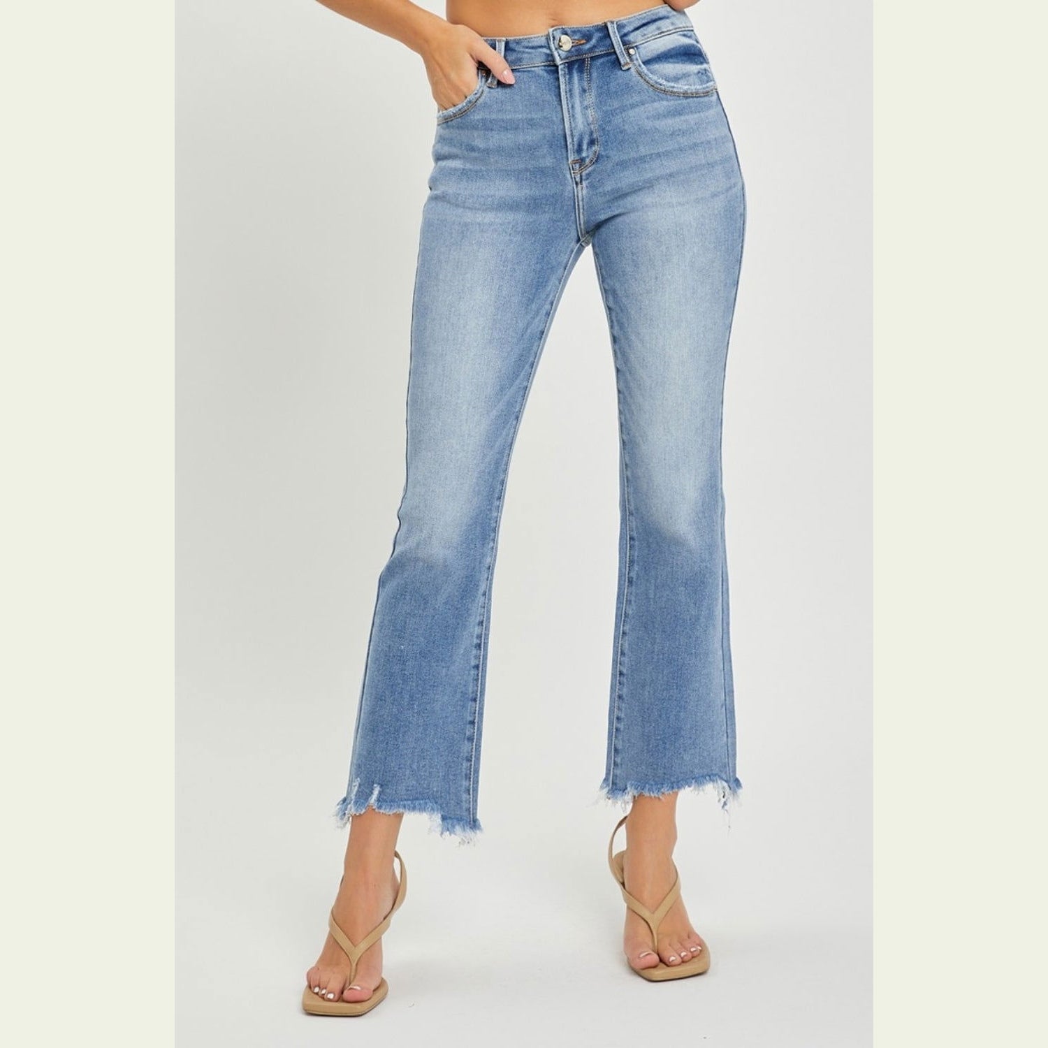 RISEN Full Size Frayed Hem Cropped Straight Jeans himalipasal