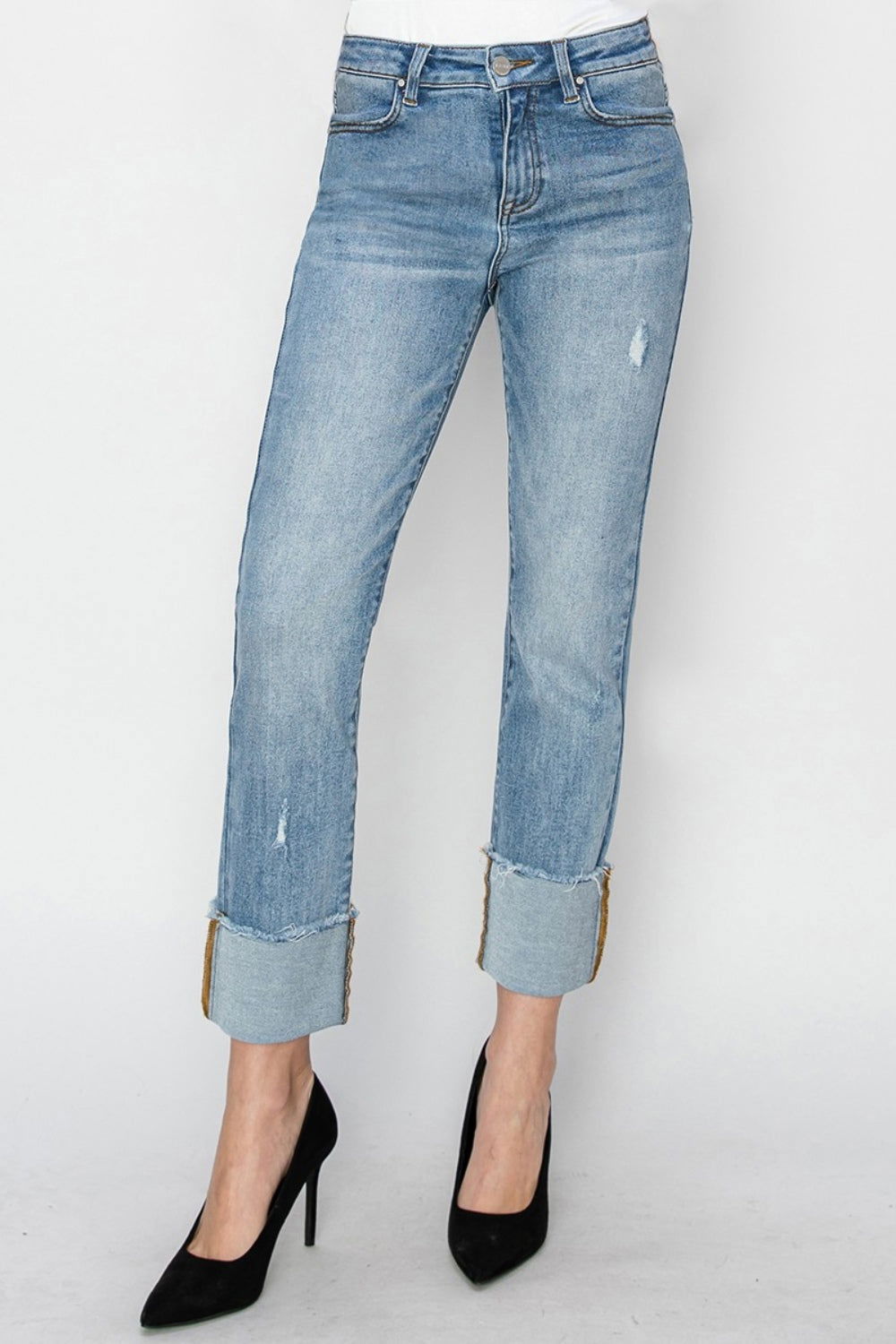 RISEN Full Size High Rise Cuffed Slim Straight Jeans himalipasal