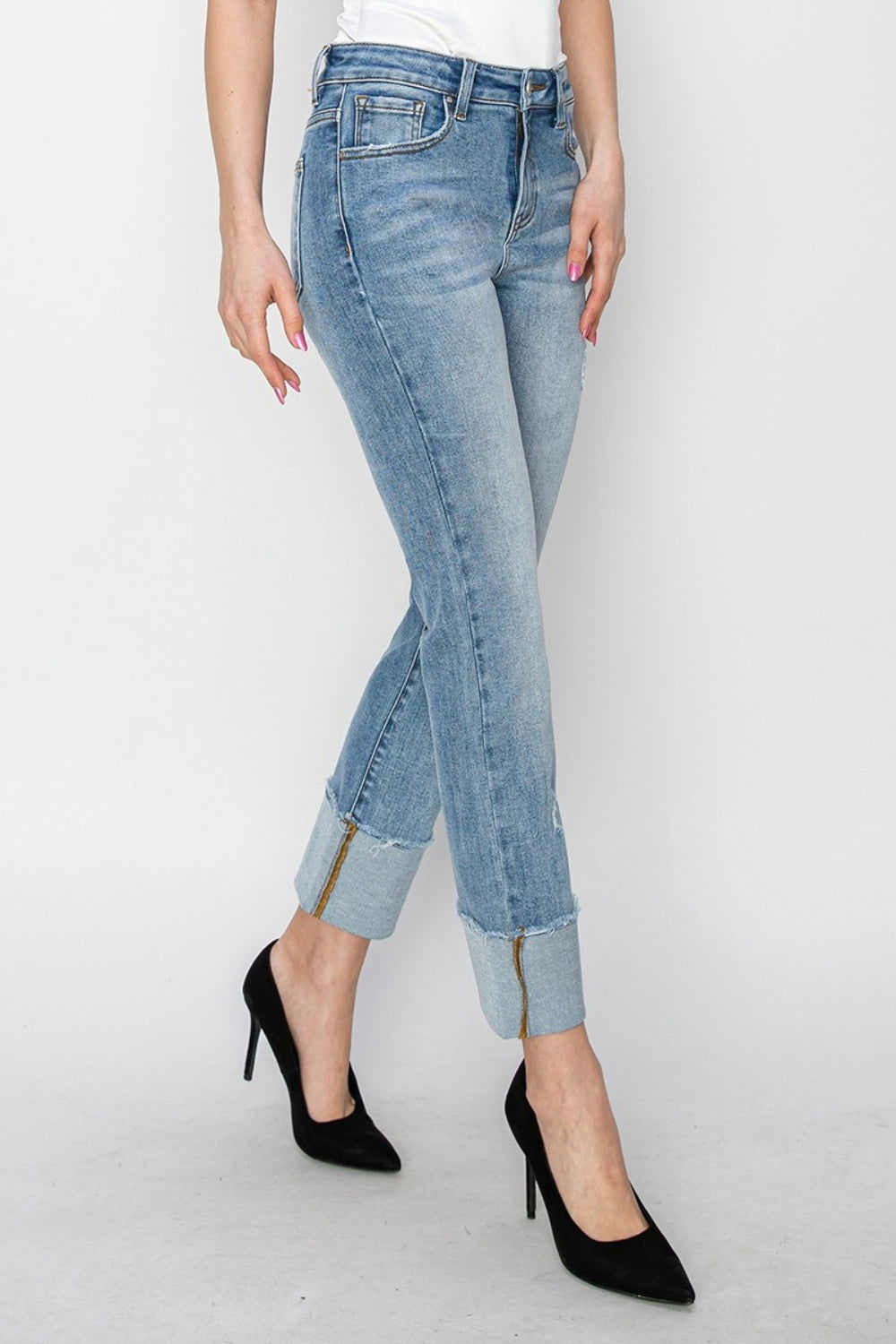 RISEN Full Size High Rise Cuffed Slim Straight Jeans himalipasal