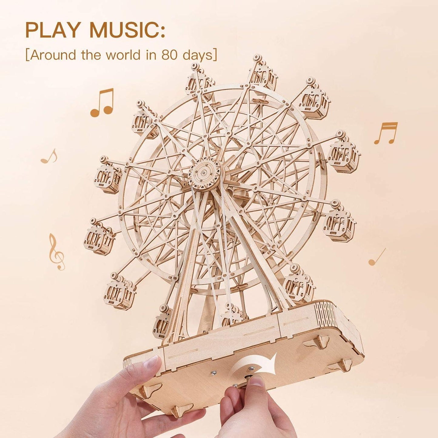 ROBOTIME 3D Wooden Puzzle Musical Ferris Wheel Model Kits to Build DIY Mechanical Construction Christmas Birthday Gift for Kids and Adults himalipasal