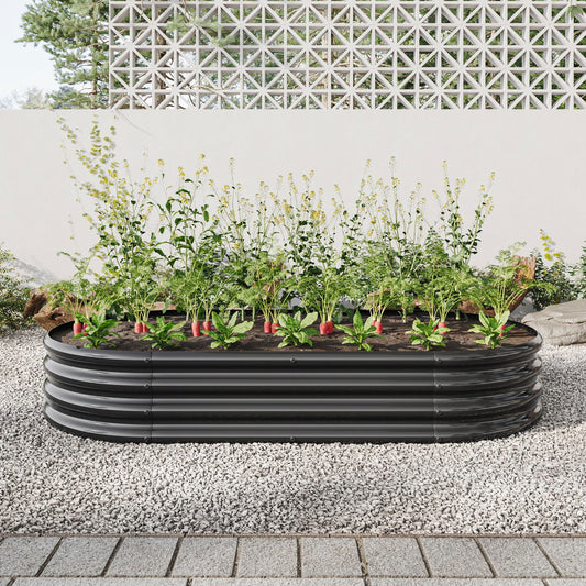 Raised Garden Bed Outdoor, Oval Large Metal Raised Planter Bed for for Plants, Vegetables, and Flowers - Black himalipasal