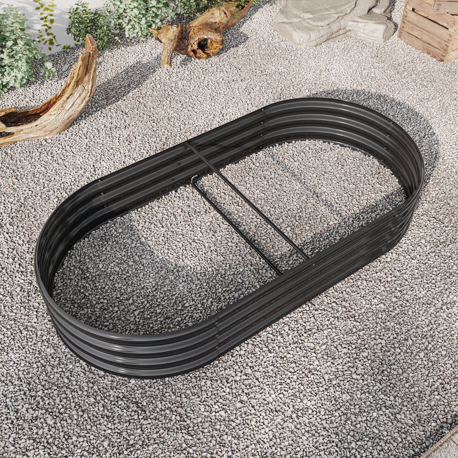 Raised Garden Bed Outdoor, Oval Large Metal Raised Planter Bed for for Plants, Vegetables, and Flowers - Black himalipasal