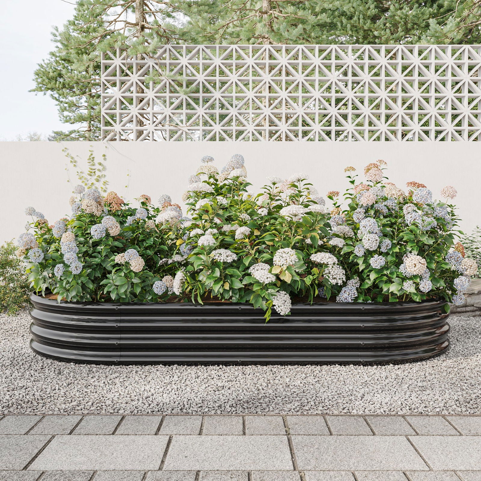 Raised Garden Bed Outdoor, Oval Large Metal Raised Planter Bed for for Plants, Vegetables, and Flowers - Black himalipasal