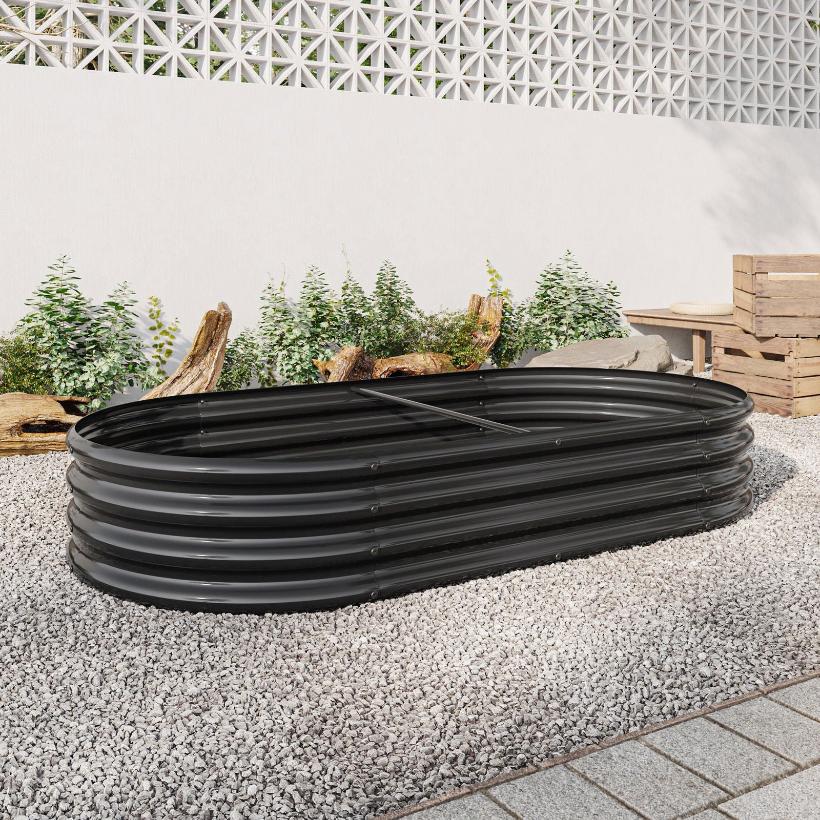 Raised Garden Bed Outdoor, Oval Large Metal Raised Planter Bed for for Plants, Vegetables, and Flowers - Black himalipasal