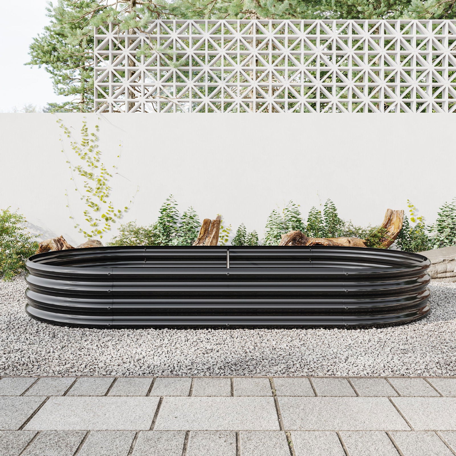 Raised Garden Bed Outdoor, Oval Large Metal Raised Planter Bed for for Plants, Vegetables, and Flowers - Black himalipasal